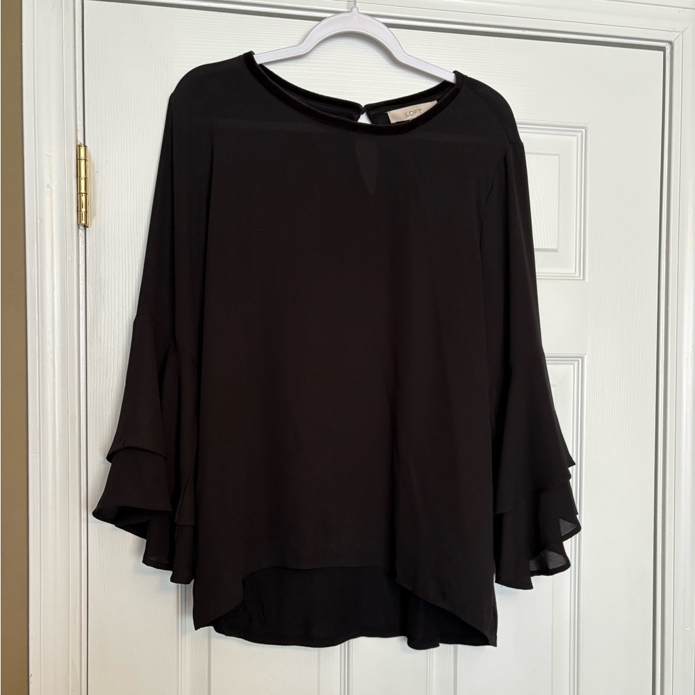 LOFT Black Ruffle Sleeve Blouse